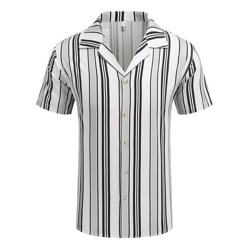 Men's Striped Lapel Short Sleeve Beach Shirt 30811765Z