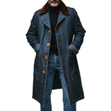 Men's Retro Casual Washed Denim Colorblock Mid-Length Coat 86980697TO