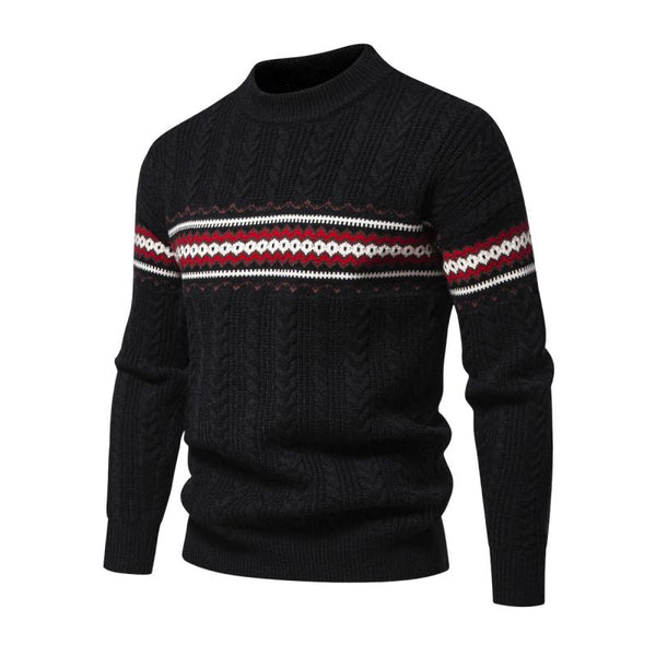 Men's Vintage Colorblock Jacquard Crew Neck Knitted Pullover Sweater 58865522M