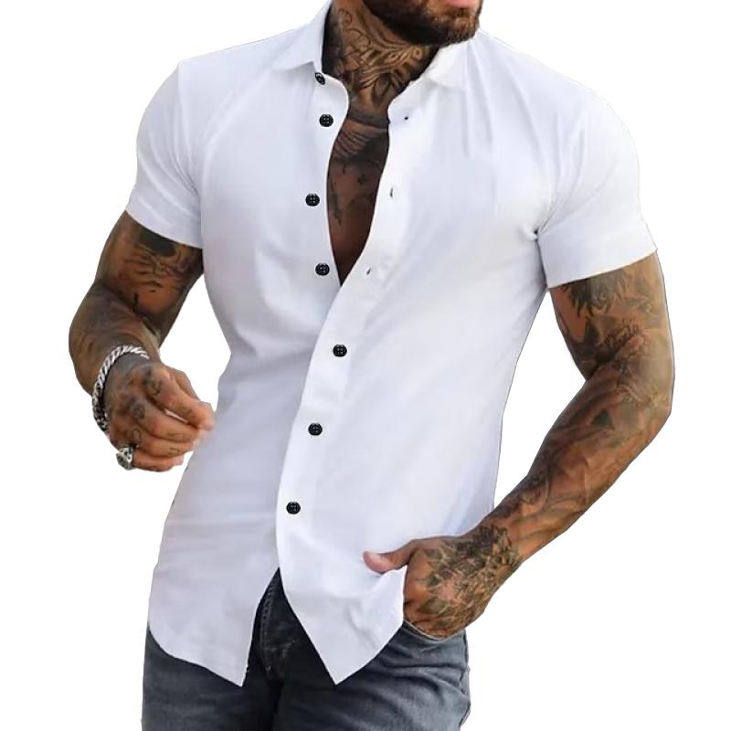 Camisa deportiva de manga corta con solapa lisa para hombre 23811118Z