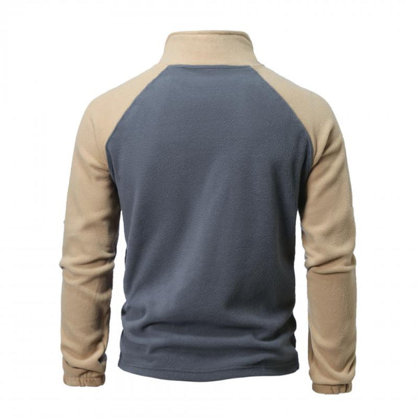 Men's Casual Outdoor Zipper Half Turtleneck Patchwork Fleece Sweatshirt 76829925M