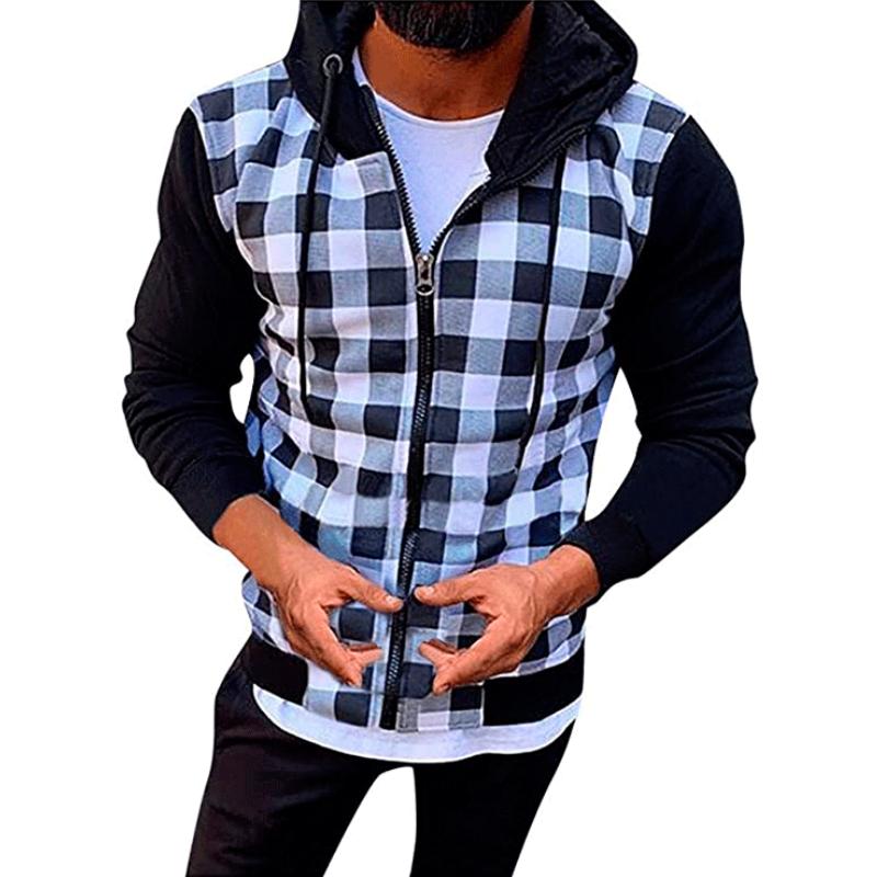 Men's Retro Casual Plaid Hooded Zipper Sweatshirt 38235756TO