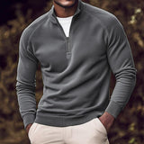 Men's Solid Zip Stand Collar Raglan Sleeve Casual Sweatshirt 26666885Z