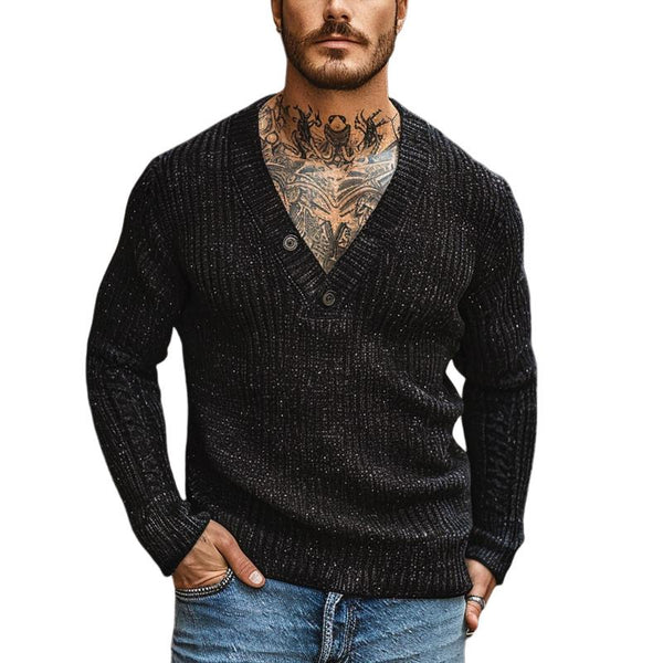 Men's Casual Button V-Neck Slim Fit Long Sleeve Knitted Sweater 05630752M
