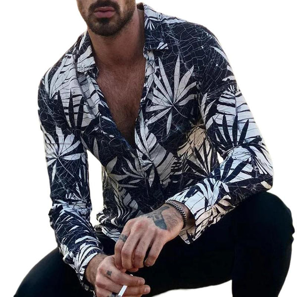 Men's Retro Casual Floral Print Long Sleeve Shirt 17499445TO