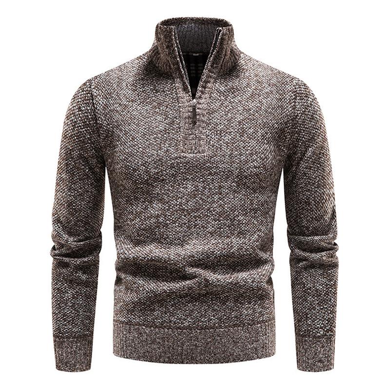 Men's Solid Color Zip High Collar Knit Casual Sweater 91245047Z