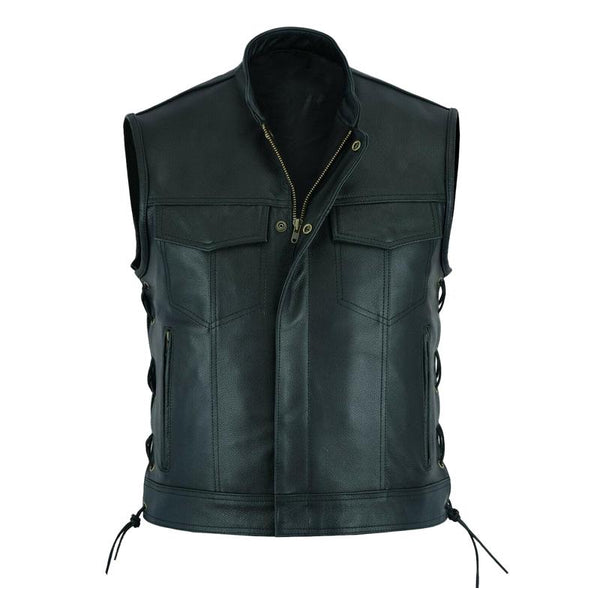 Men's Classic Stand Collar Zipper Leather Vest 99998596F