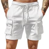 Men's Solid Cotton And Linen Multi-pocket Elastic Waist Casual Shorts 51702131Z