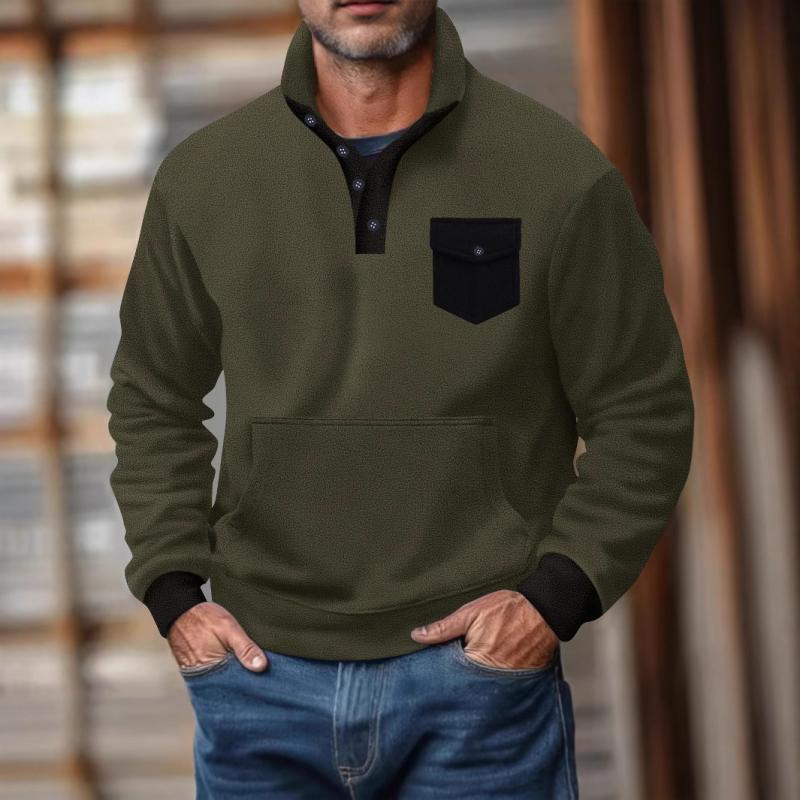 Men's Casual Polar Fleece Stand Collar Kangaroo Pocket Tactical Sweatshirt 93397847M