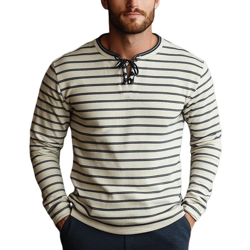 Men's Horizontal Line Lace-up Long-sleeve T-shirt 36298228U