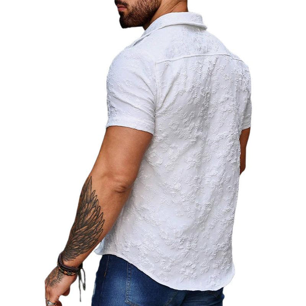 Men's Floral Texture Solid Color Lapel Shirt 96175918X
