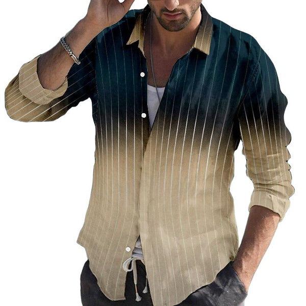 Men's Retro Casual Gradient Striped Lapel Shirt 77871354TO