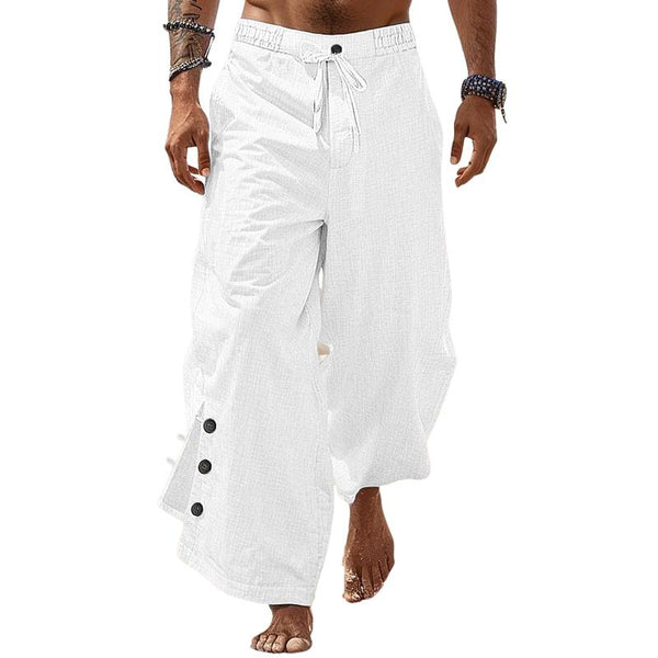 Men's Casual Linen Button Drawstring Wide Leg Pants 58257509Y