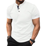 Men's Casual Contrast Henley Collar Short Sleeve T-Shirt 97792724M