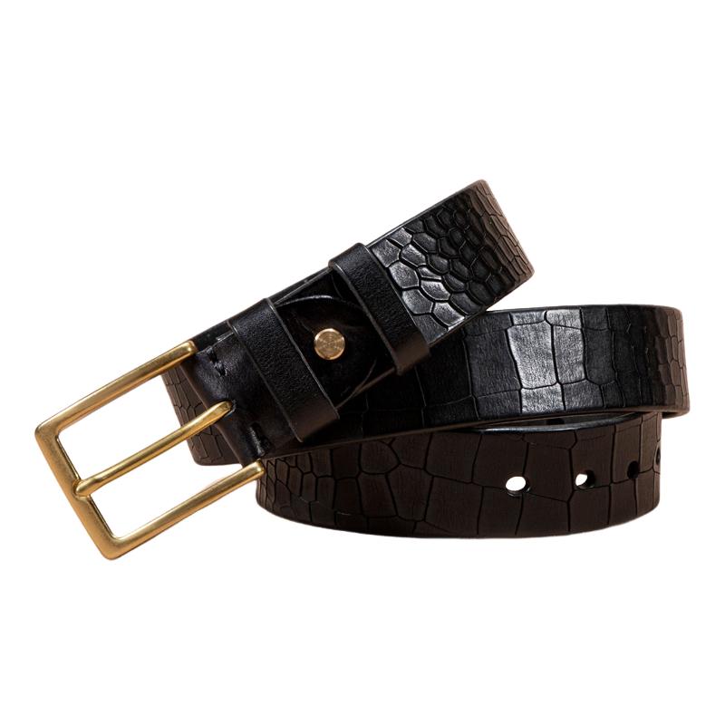 Ceinture en cuir de vachette véritable première couche pour homme avec boucle en bronze cuivré pur 21888959U