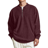 Men's Solid Color Zip Collar Long Sleeve Loose Sweatshirt 06084541Z