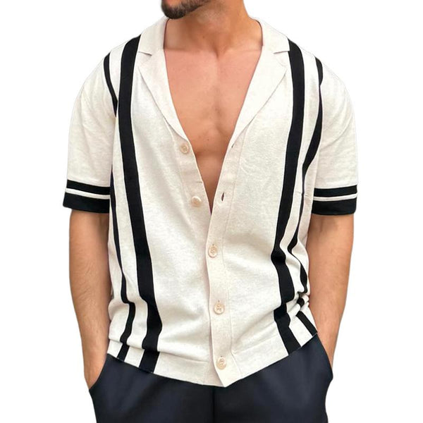 Men's Colorblock Striped Lapel Short Sleeve Shirt 20787158Z