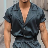 Men's Casual Street Style Lapel Short Sleeve Jumpsuit 56562595TO