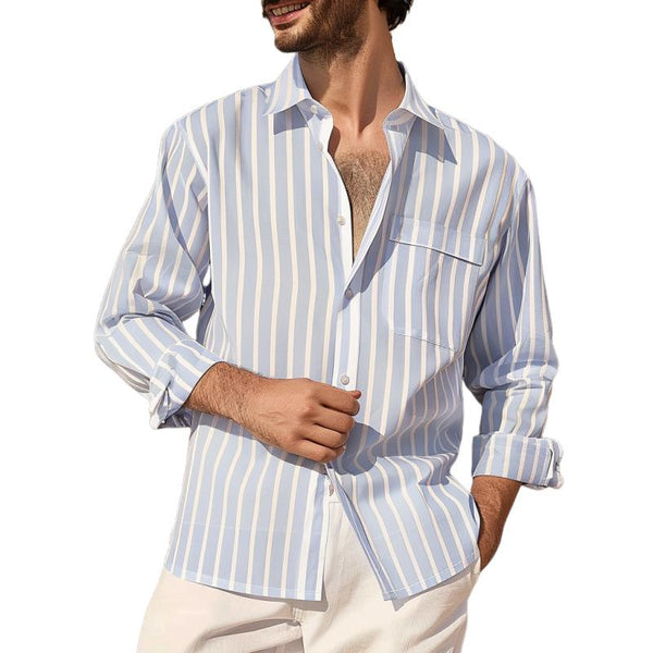Men's Casual Cotton Blend Lapel Flap Pocket Slim Fit Long Sleeve Shirt 54192923M