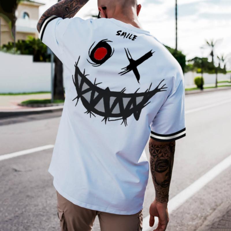 Men's Casual Smiley Round Neck Short Sleeve T-Shirt 70082158TO
