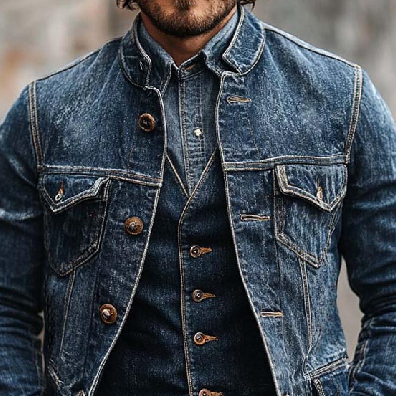 Men's Classic Casual Stand Collar Slim Fit Denim Jacket 65554517K