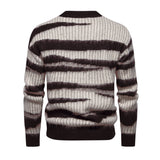 Men's Casual Round Neck Striped Jacquard Pullover Knitted Sweater 81846774M