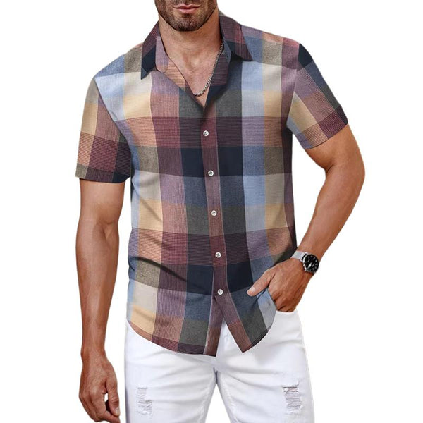 Men's Plaid Lapel Short Sleeve Shirt 86301228Z