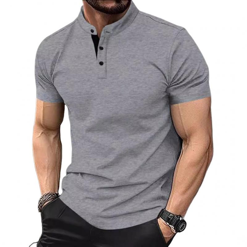 Men's Casual Contrast Henley Collar Short Sleeve T-Shirt 97792724M