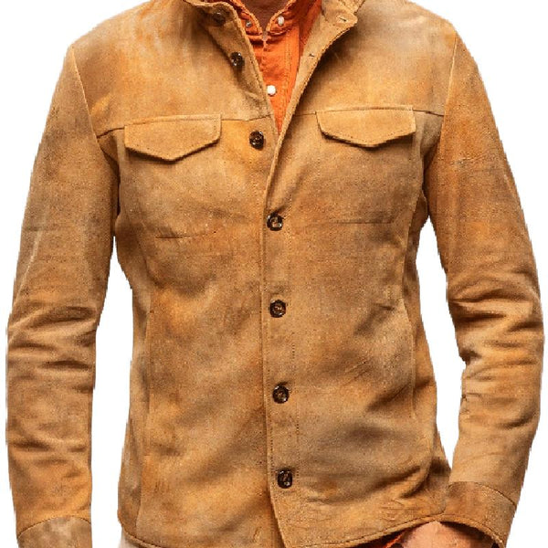 Men's Classic Vintage Stand Collar Suede Jacket 4286344F