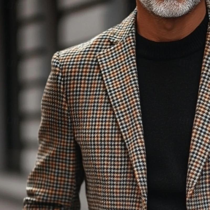 【Envío en 24 horas】Blazer de un solo pecho con solapa y cuadros vintage para hombre 50611652Y