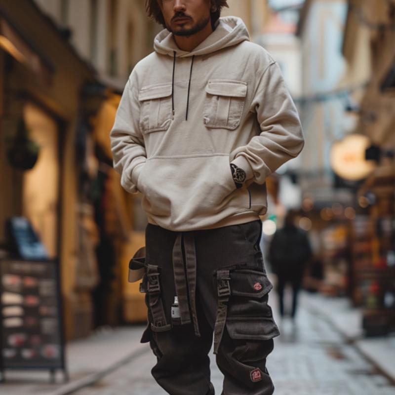 Sudadera con capucha y varios bolsillos de color liso para hombre 32455467Y