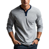 Men's Grey Colorblock Collar Simple Long-sleeved T-shirt 77305763U