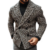 Men's Vintage Leopard Jacquard Double Breasted Knitted Blazer Cardigan 43436488Y