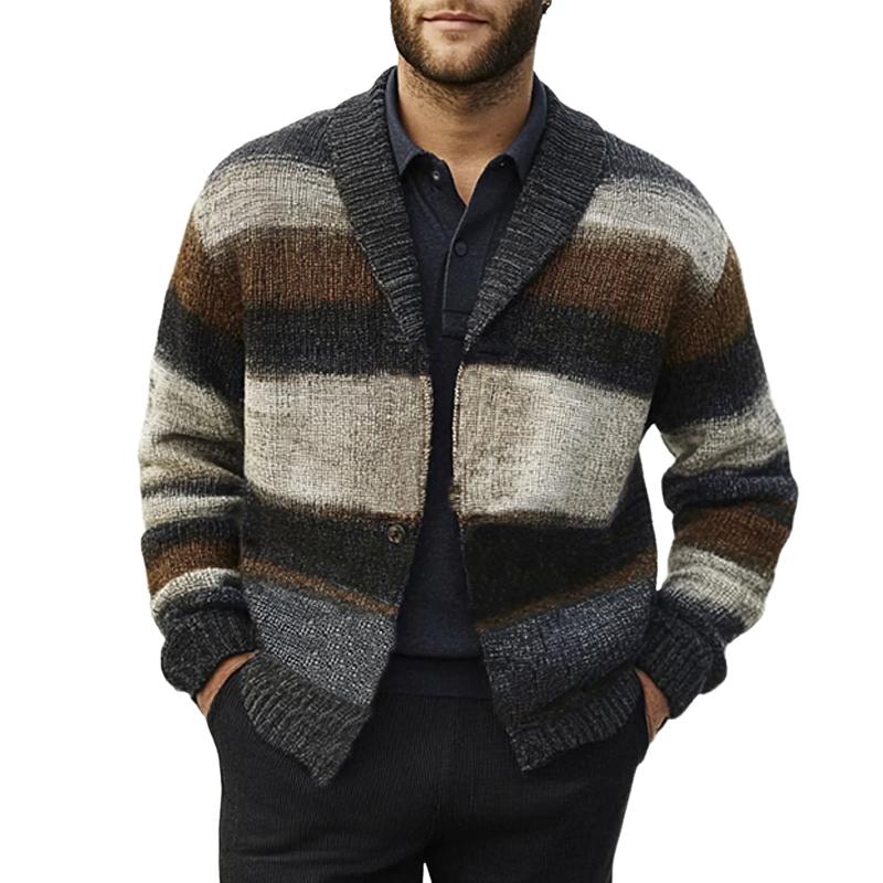 Men's Lapel Colorblock Knitted Cardigan 70011884U