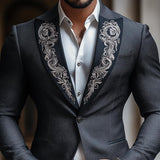 Men's Vintage Elegant Embroidery Lapel Slim Business Casual Blazer 24823025Z