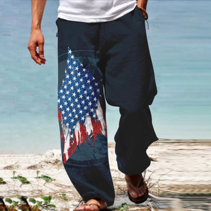 Men's Casual Flag Print Independence Day Loose Pants 78870763M