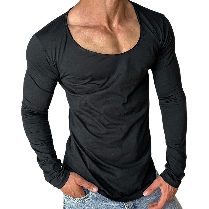 Men's Retro Casual Solid Color Round Neck Long Sleeve T-Shirt 70854756TO