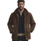 Men's Brown Suede Fur Collar Short Coat 12371446U