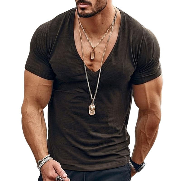Men's Casual Retro V-neck Short-sleeved T-shirt 59384355TO