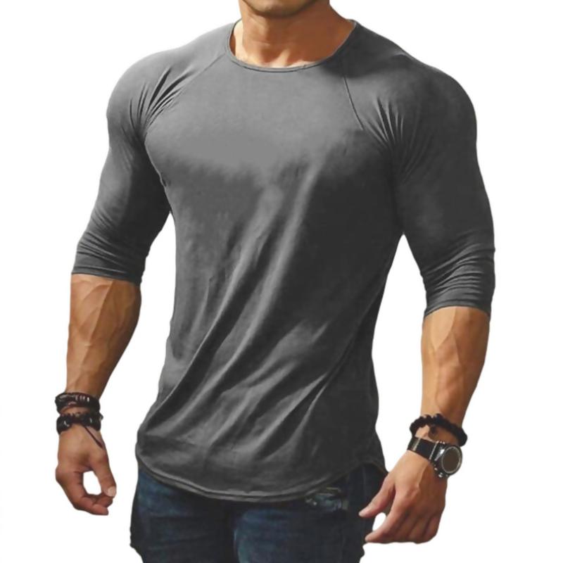 Men's Casual Cotton Blended Round Neck Long Sleeve Slim Fit T-Shirt 24099894M