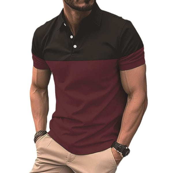 Men's Casual Color Block Slim Fit Lapel Short Sleeve Polo Shirt 04840120M