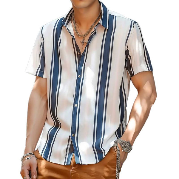 Men's Casual Striped Print Short Sleeve Shirt 49025243Y