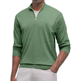 Men's Casual Solid Color Zipper Neck Loose Long Sleeve T-Shirt 19623632M