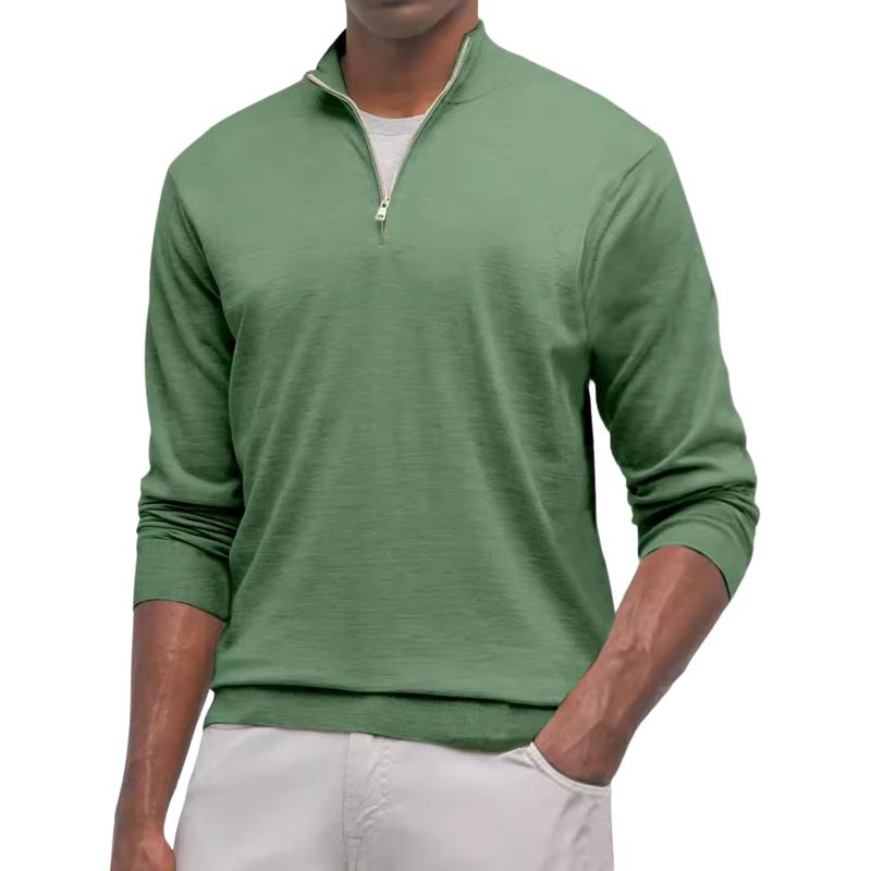 Men's Casual Solid Color Zipper Neck Loose Long Sleeve T-Shirt 19623632M