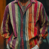 Men's Casual Avant-garde Colorful Striped Long-sleeved Lapel Shirt 00278110F