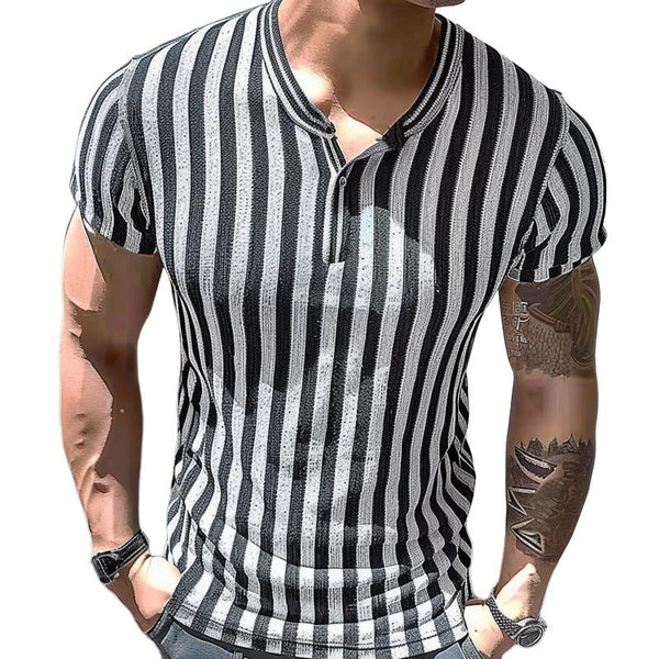 Men's Striped V-neck Short Sleeve T-Shirt 38568012X