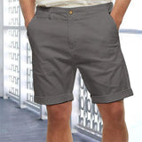 Men's Casual Loose Solid Color Cotton Linen Breathable Shorts 22894554M