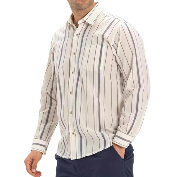 Men's Stripe Print Chest Pocket Long Sleeve Shirt 18939263Y