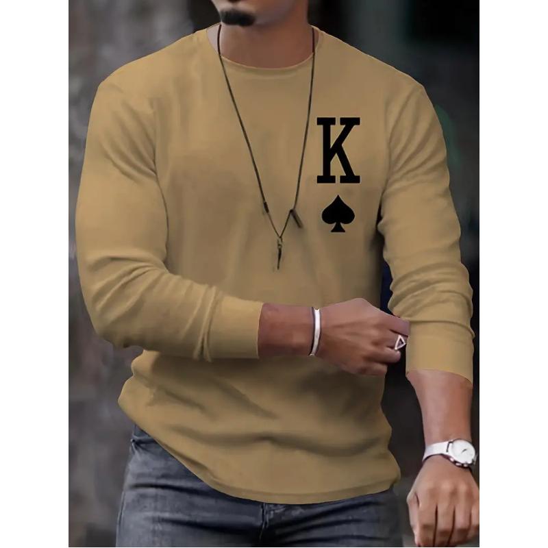 Men's Casual Letter Printed Round Neck Long Sleeve T-Shirt 02976465Y