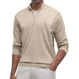 Men's Casual Solid Color Zipper Neck Loose Long Sleeve T-Shirt 19623632M